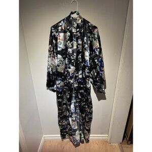 Jade Brand Japanese Womens Kimono Robe OS  Black Floral Satin Boho Geisha